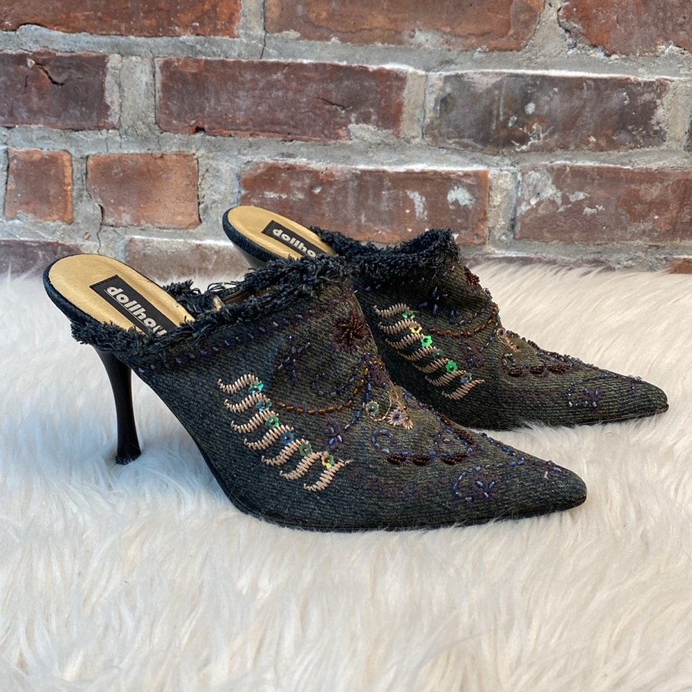 Dollhouse Fergie Denim High Heel Mules, Size 9